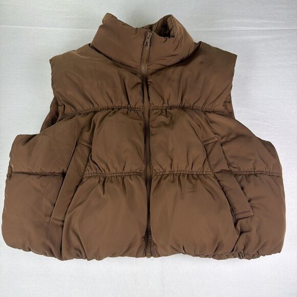Divided Jackets & Blazers - Brown H&M Cropped Puffer Vest Size Medium Chocolate Earth Tone Gorpcore